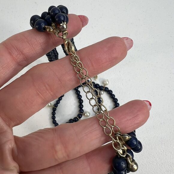 Nautical Themed Multi-Strand Necklace Starfish Anchor Charms Beach Jewelry Blue - Picture 10 of 12